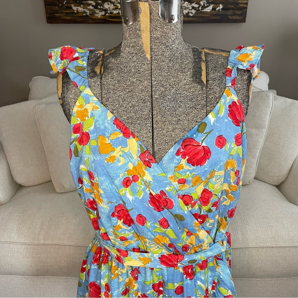 XS S XL XXL NWT blue red yellow floral print floral dress - Picture 3 of 10